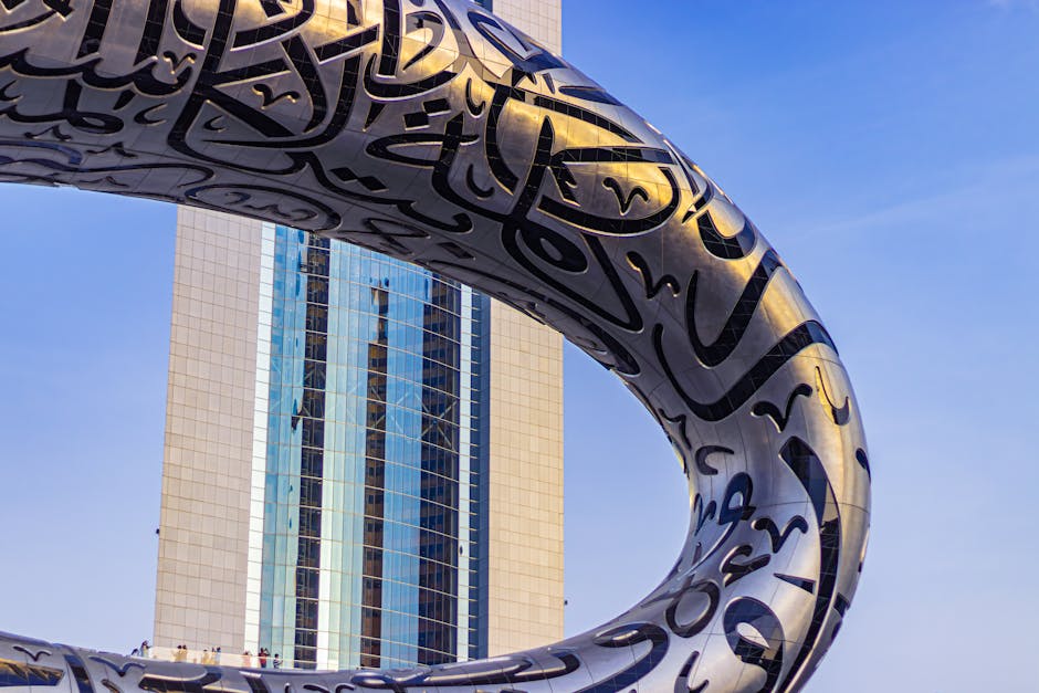 Stunning view of Dubai's iconic Museum of the Future against a blue sky.