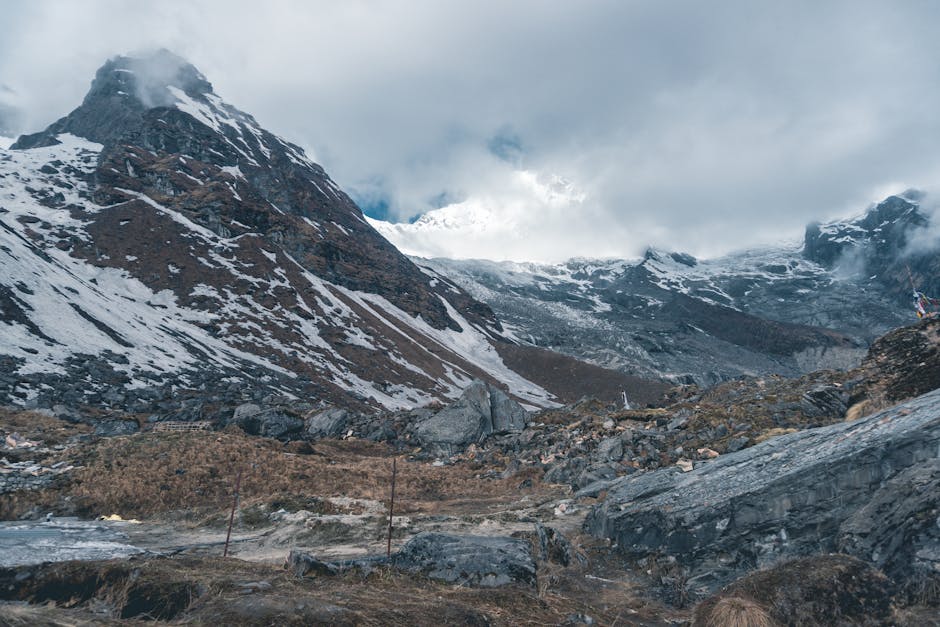 Breathtaking view of a snow-capped peak in the Himalayas, showcasing rugged natural beauty.