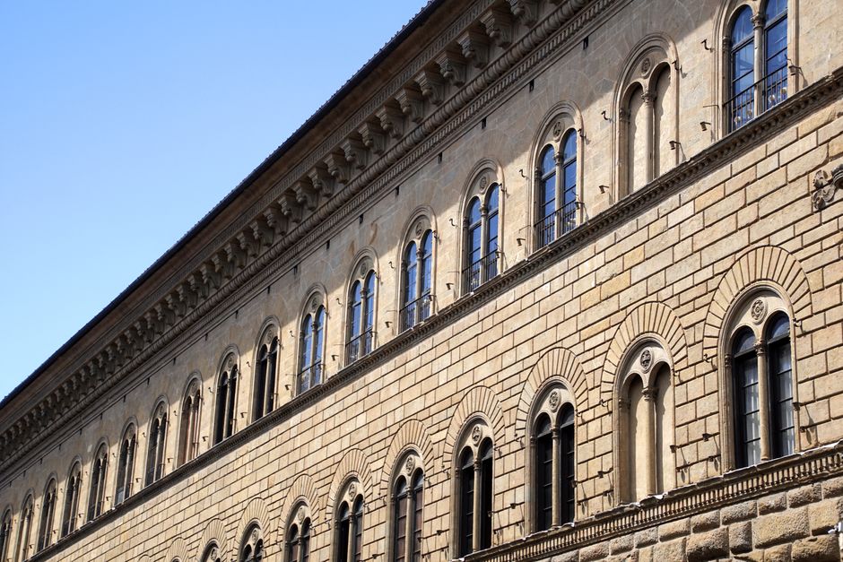 Captivating view of the Renaissance facade of Strozzi Palace in Florence, Italy.